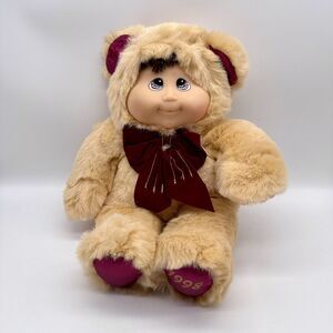 Vintage Kuddle Love Kids Holiday Baby Bear  Velvet Bow Doll Soft! 1998